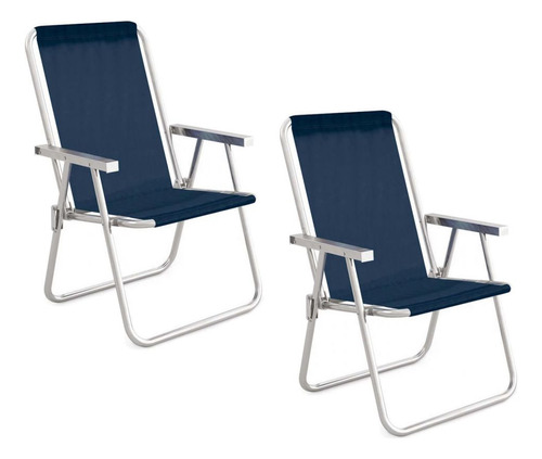 2 Cadeiras De Praia Alta Conforto Alumínio Sannet Azul