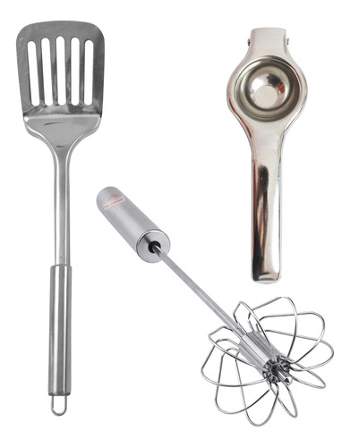 Set Exprimidor Espatula Batidor Acero Utensilio Para Cocina 