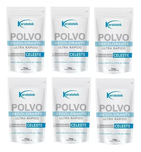 Polvo Decolorante Ultra Rapido Keratotek Celeste 700 Gr X 6