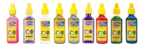 Cola Glitter Lavável Não Tóxica 35g Cores Acrilex Kit 06 Un Cor Sortidas