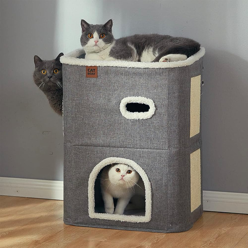~? Catboat Casa Para Gatos De 2 Pisos Para Cama De Gatos De 