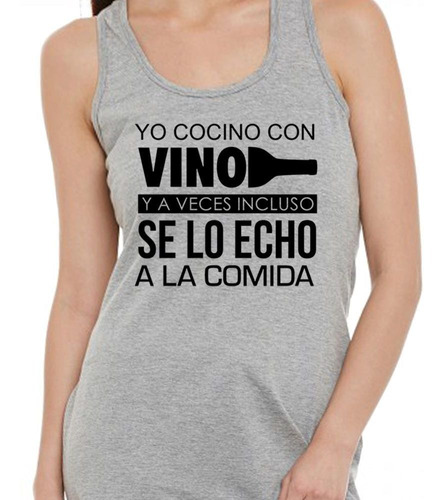 Musculosa Frase Yo Cocino Con Vino Negro Botella