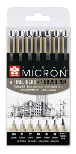 Estuche De 6  Fineliner Pigma Micron + 1 Pigma Brush