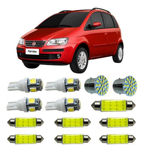 Kit Led Interno Externo Fiat Idea Teto Placa Ré Farolete