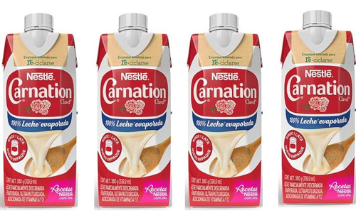 Leche Evaporada Nestlé Carnation Clavel 360g (4 Piezas)