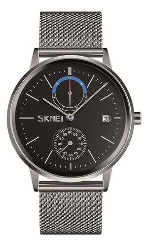 Skmei - Reloj Análogo 9182sibk Para Hombre Correa Plateado Bisel Plateado Fondo Negro