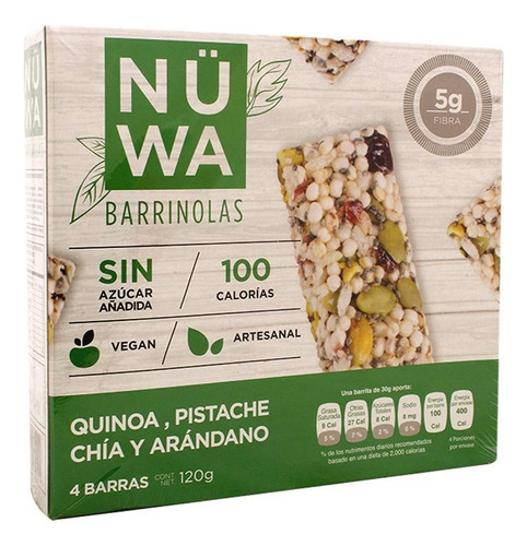 Barra proteica Nuwa Keto sin TACC sabor quinoa, pistacho, chía y arándano 35 g pack x 4