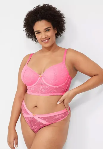 Brasier Línea Larga En Encaje Rosado Busto Pesado Copa Demi