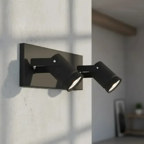 Lámpara Aplique Spot 2 Luces GU10 Cabezal Móvil Pared Techo Negro Gioluce