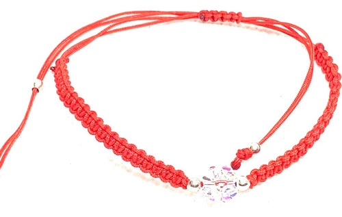 Pulsera Swarovski Cristal Macrame Hilo Chino Rojo Trébol 8mm