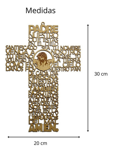 Imagen 2 de 3 de Cruz Padre Nuestro Para Colgar/ Mdf 3mm