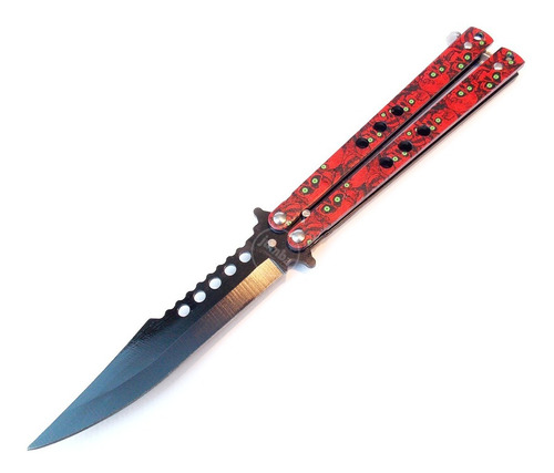 Navaja Mariposa Balisong Práctica Zombie Rojo Filo Acero