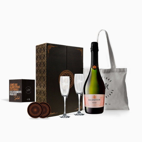 Box Vino Espumante Salentein Extra Brut 2 Copas Transparente