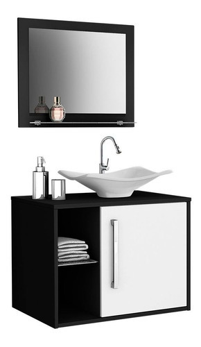 Lyam Baden Decor gabinete para banheiro com cuba e espelho branco preto cor do móvel branco preto