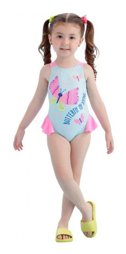 Imagem 2 de 3 de Maiô Infantil Mon Sucré Print Fly Azul Borboleta 21008