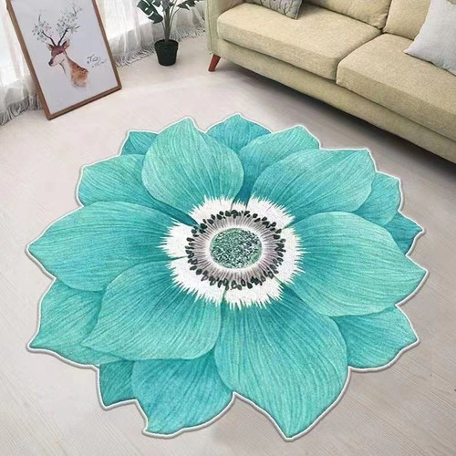 Alfombra Piel De Durazno Diseño Flor Turquesa 90x90 Teng Fei