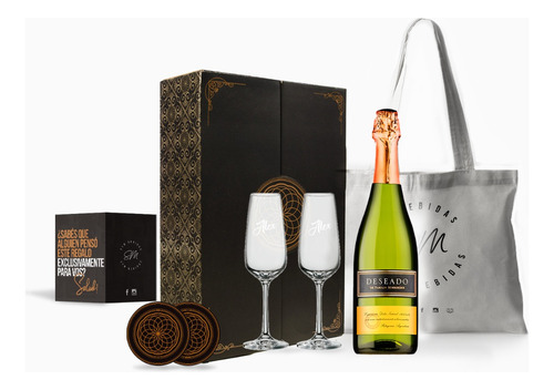 Box Regalo Champagne Deseado Copas Transparentes Grabadas