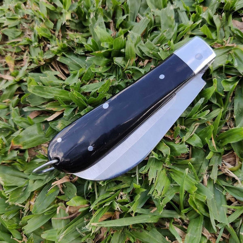Canivete Britola Foice Bolso Aço Inox 420 Clip Cabo Chifre