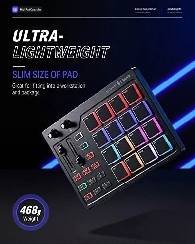 Donner Midi Pad Beat Maker Con 16 Beat Pads, 2 Fader & Knobs