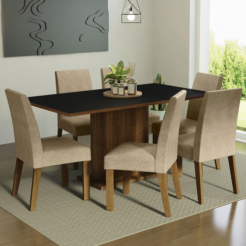 Juego Comedor Mesa Tapa Madera 6 Sillas Renata Madesa Rmi Color Marron/Negro/Imperial