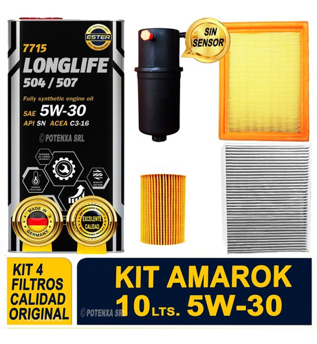 Kit 4 Filtros + Mannol Long Life 5w30  Amarok Desde 2010 