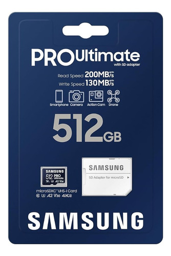Microsd Samsung Pro Ultimate 200mb/s Con Adaptador 512 Gb