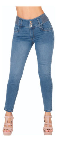 Jeans Dama Casual Tiro Alto Corte Colombiano Azul 600-54