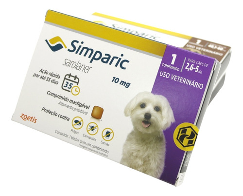 Imagem 3 de 9 de Antipulgas Simparic 10mg - Cães De 2,6 A 5kg - 1 Comprimido