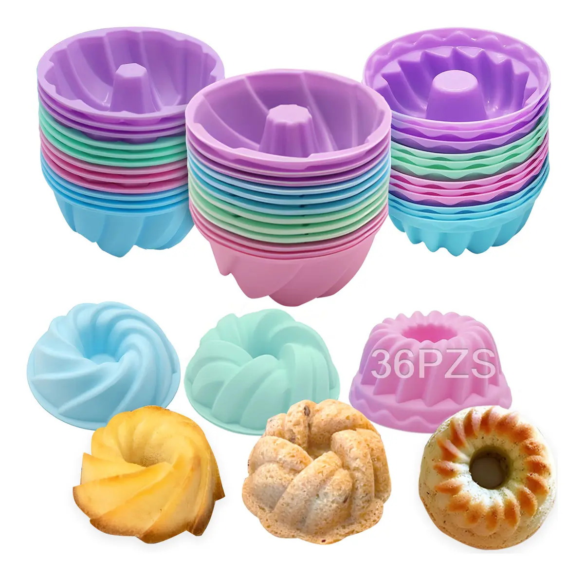 FTWLNR 36 Pzs Molde Rosca Silicona Capacillo Gelatina Repostería,moldes para gelatinas velas,3 formas diferentes