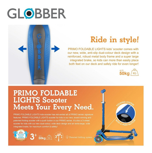 Imagen 7 de 10 de Globber Primo Lights Rosa Con Luces Monopatin De 3 Ruedas