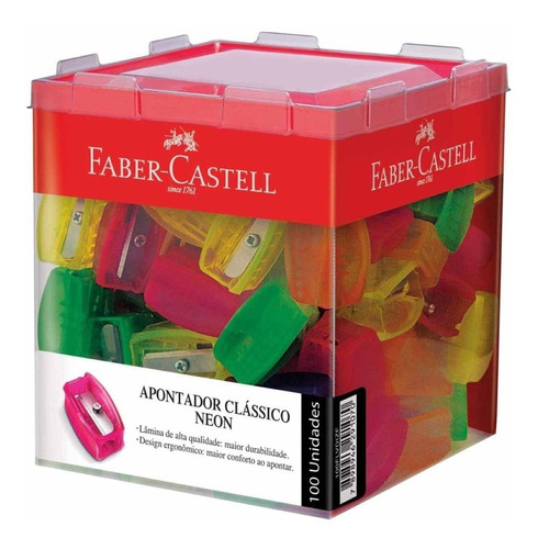 Apontador Clássico Neon Faber Castell 100 Unidades