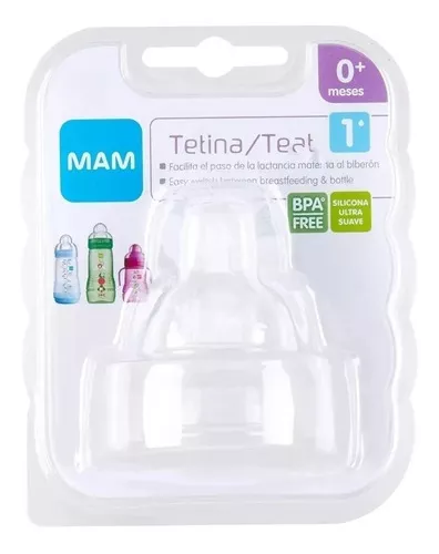 Mam Tetina Para Biberón Flujo 1, 0+ Meses (2 Tetinas)