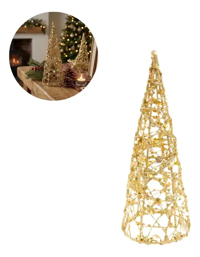 Árvore Natal Display Vazada Ouro 20x6,5cm Decoração Presente