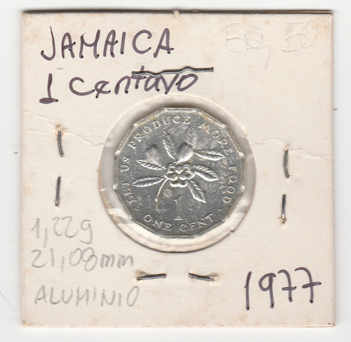 Moneda Jamaica 1 Centavo 1977 F/vf