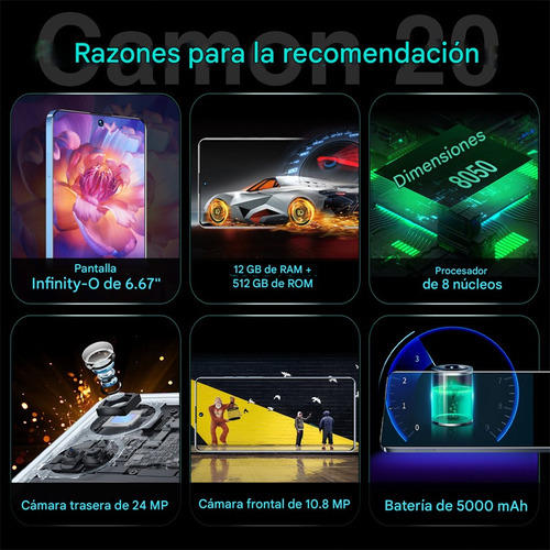 Teléfono Insignia Dual Sim Smartphone Oficial Genuino Vove Camon 20 Dimensity 8050 Batería 5000mah 512gb 16gb Ram Pantalla 6.67 Android