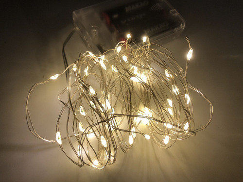 Imagen 7 de 7 de Guirnalda Led Luz A Pila Alambre Deco 50 Luces 5 Mts Diseño