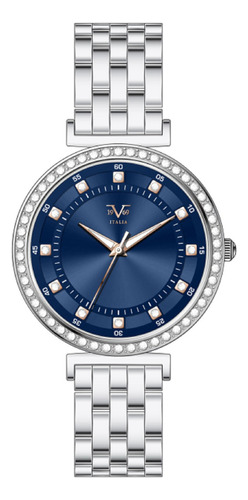 Reloj De Mujer V1969 Italia 1121-42 Plateado Fondo Azul