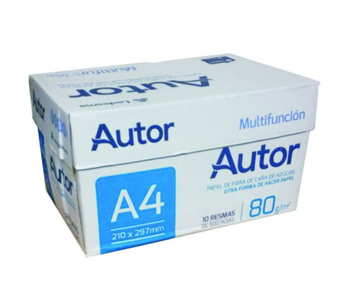 Resma A4 Caja X 10 Papel Autor 80 Gr 500 Hojas Laser Inkjet