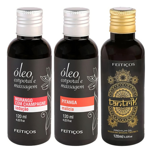 Kit 3 Oleos Massagem Tantrica Pitanga E Morango C Champagne