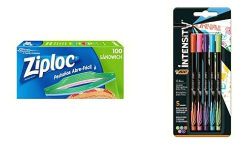 Ziploc Bolsas Herméticas Para Sandwich, 100 Bolsas + Bic,
