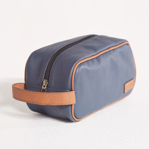 Imagem 3 de 6 de Kit De Viagem Necessaire + Porta-cartão De Couro Azul