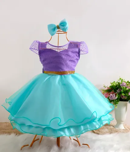 Vestido Festa Infantil Ariel Pequena Sereia Fantasia Lilas