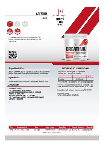 Promoção - Creatina Pura 300g Healt Labs