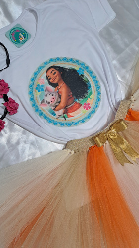 Conjunto Princesa Moana Tutu Remera Y Vincha Tutudancee