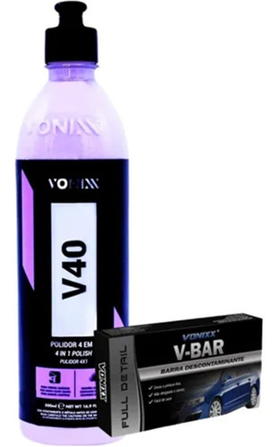 V40 Polidor Automotivo + Clay Bar Barra Limpadora Vonixx 50g