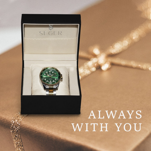 Reloj Mimimalista Elegante Seger 1779 Acero Fecha ! Color De La Malla Plateado Color Del Bisel Verde