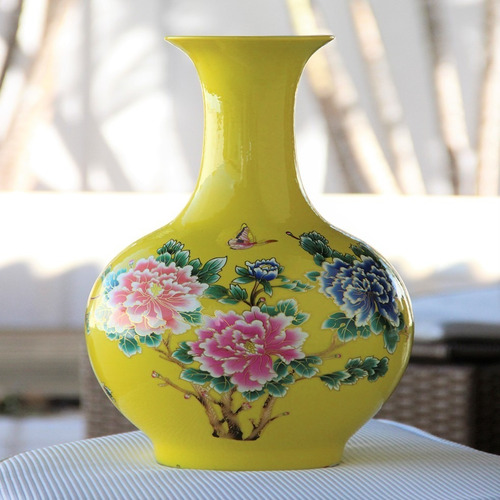 Imagem 1 de 7 de Vaso Chinês Floral Com Escritas, Fino E Elegante - Bu199