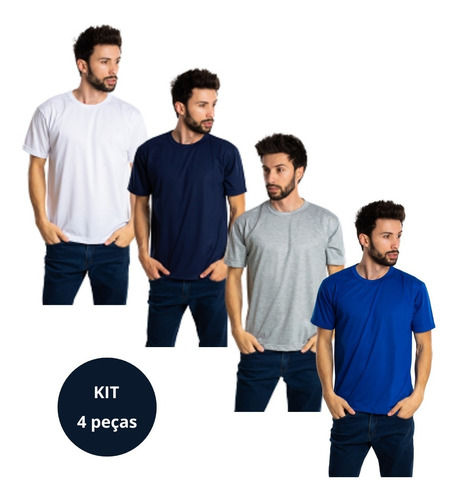 Imagem 2 de 5 de 4 Camisetas Masculinas Malha Fria Coloridas Pv Atacado