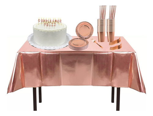 Imagen 1 de 9 de Set Cumpleaños Rosa Gold Platos, Vasos, Etc. 12 Personas