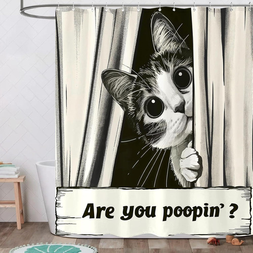 Divertida Cortina De Ducha Con Diseño De Gato Con Temática D
